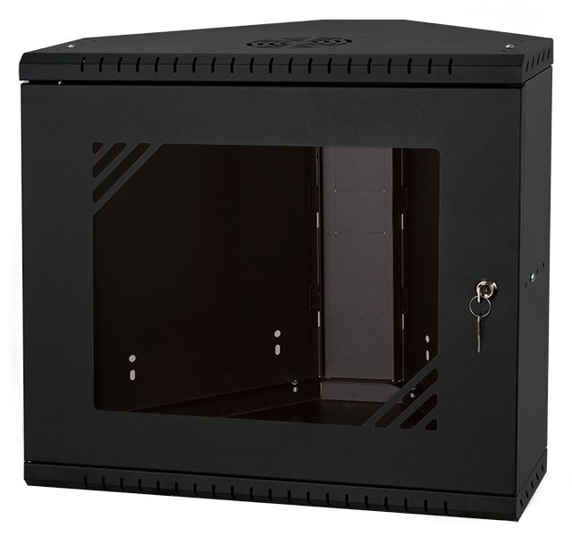 Rack Cabinet Corner 19" 9U 330mm, Glass Door, Black